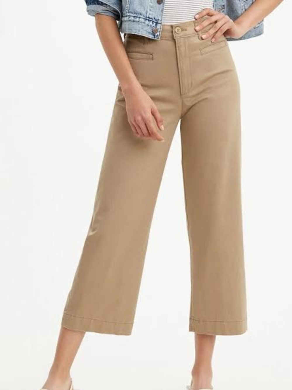 Levi’s Ribcage Wide Leg Cropped Women's Pants - Basic Khaki - 24W x 26L